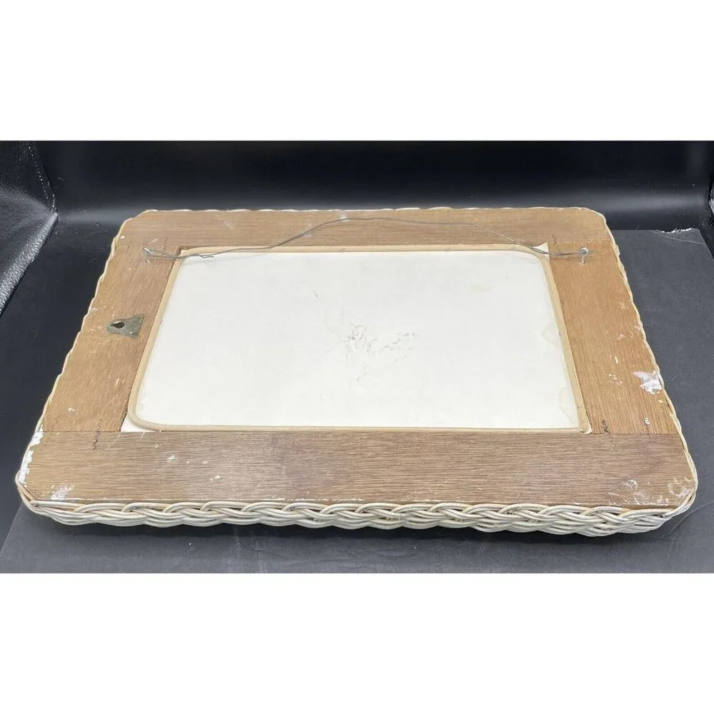 Vintage White Wicker Rectangle Wall Mirror Rattan  11